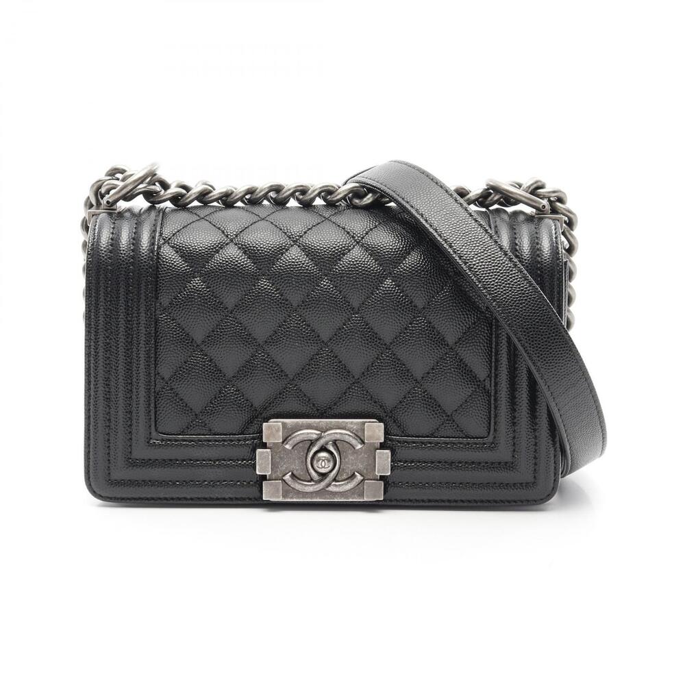 Chanel Boy Shoulder Bag Leather Grained Calfskin Black